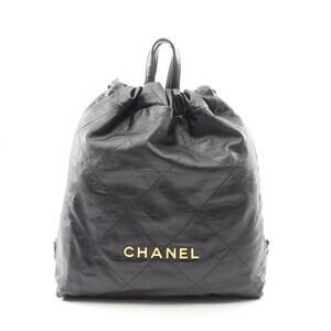 Chanel 22 Large Backpack/Handbag, Leather, Women's, Black (AS3313)